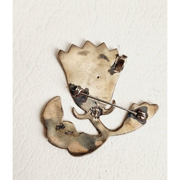 VINTAGE STERLING SILVER  ABALONE TULIP FLOWER PENDANT & BROOCH PIN 2"  7.89g - Picture 3 of 8